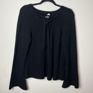 L'AGENCE Sweater Womens Large Black Lace Up Bell Sleeve Alpaca Wool Blend Fuzzy
